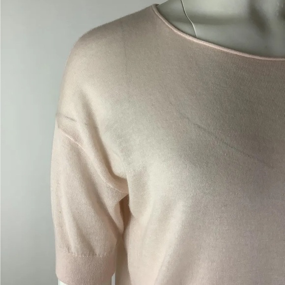 NWT Nordstrom Signature Sz M Cashmere Linen Short Sleeve Sweater In Wisp Pink - Picture 2 of 6